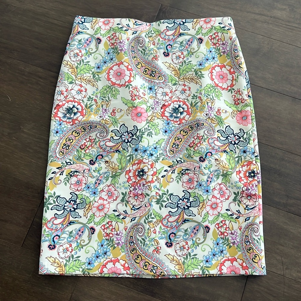 Philosophy Skirt Cream Paisley Floral Stretch Pencil Skirt Office Garden Party